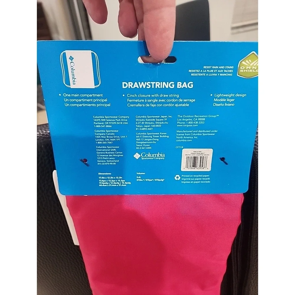 Columbia‎ Pink Drawstring Bag – Lightweight Gym Pack – Unisex Sports Gear - NEW!